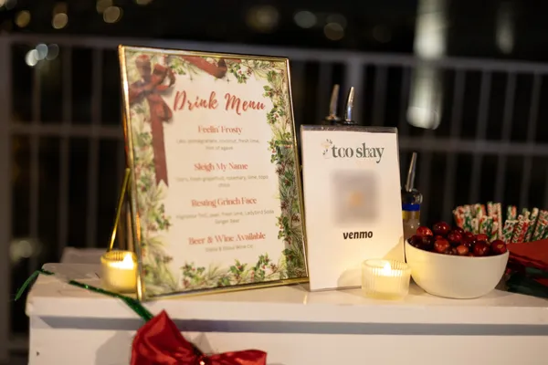 The holiday drink menu at the bar: Feelin' Frosty, Sleigh My Name and Resting Grinch Face